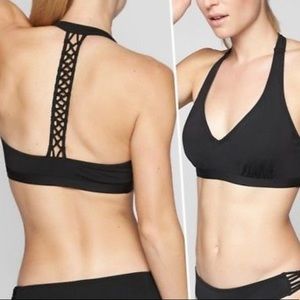 Athleta T-Back Macrame Bra Bikini Top Black 36 B/C